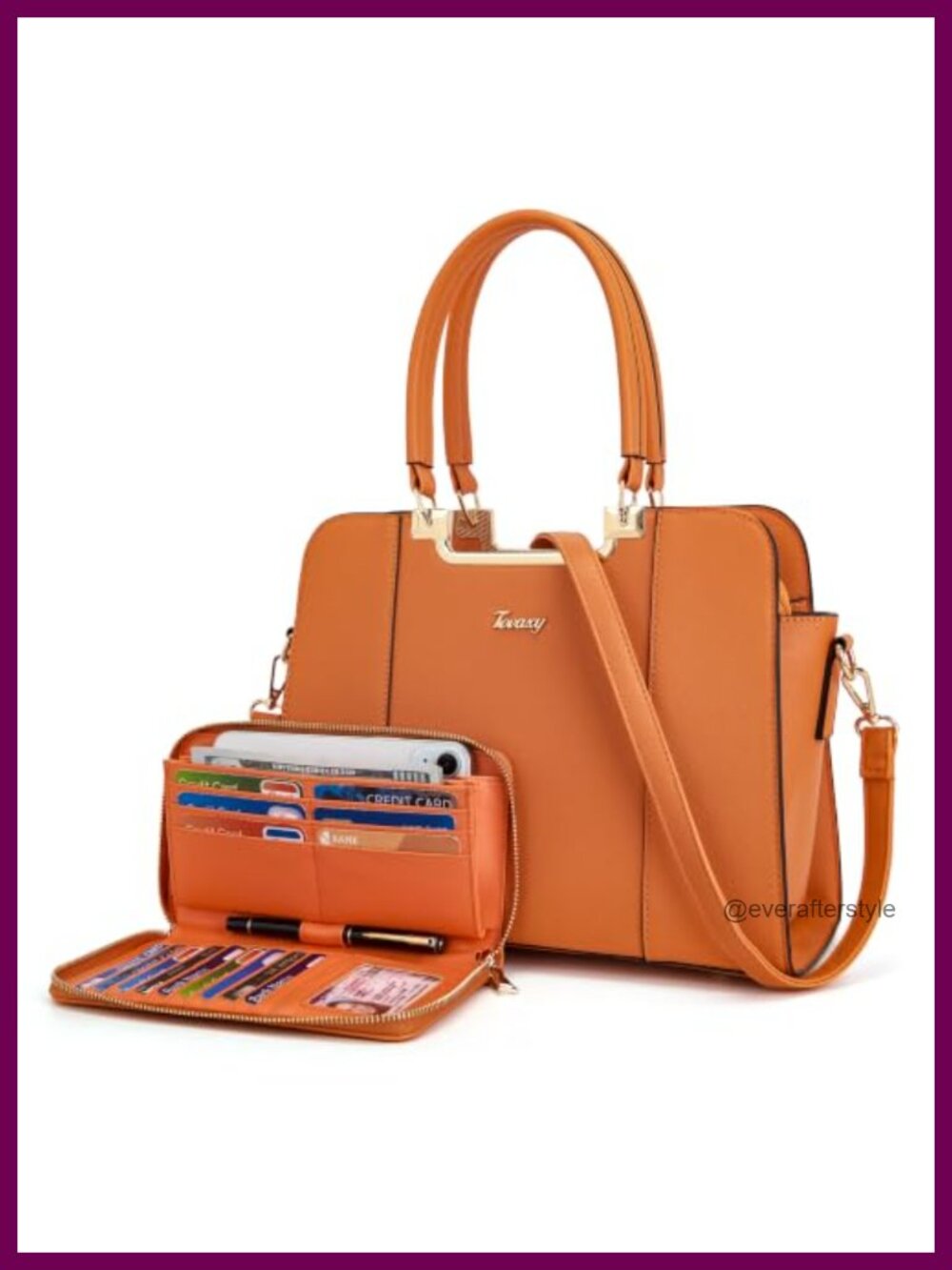 PU Leather Satchel Handbag with Wallet Set for Women